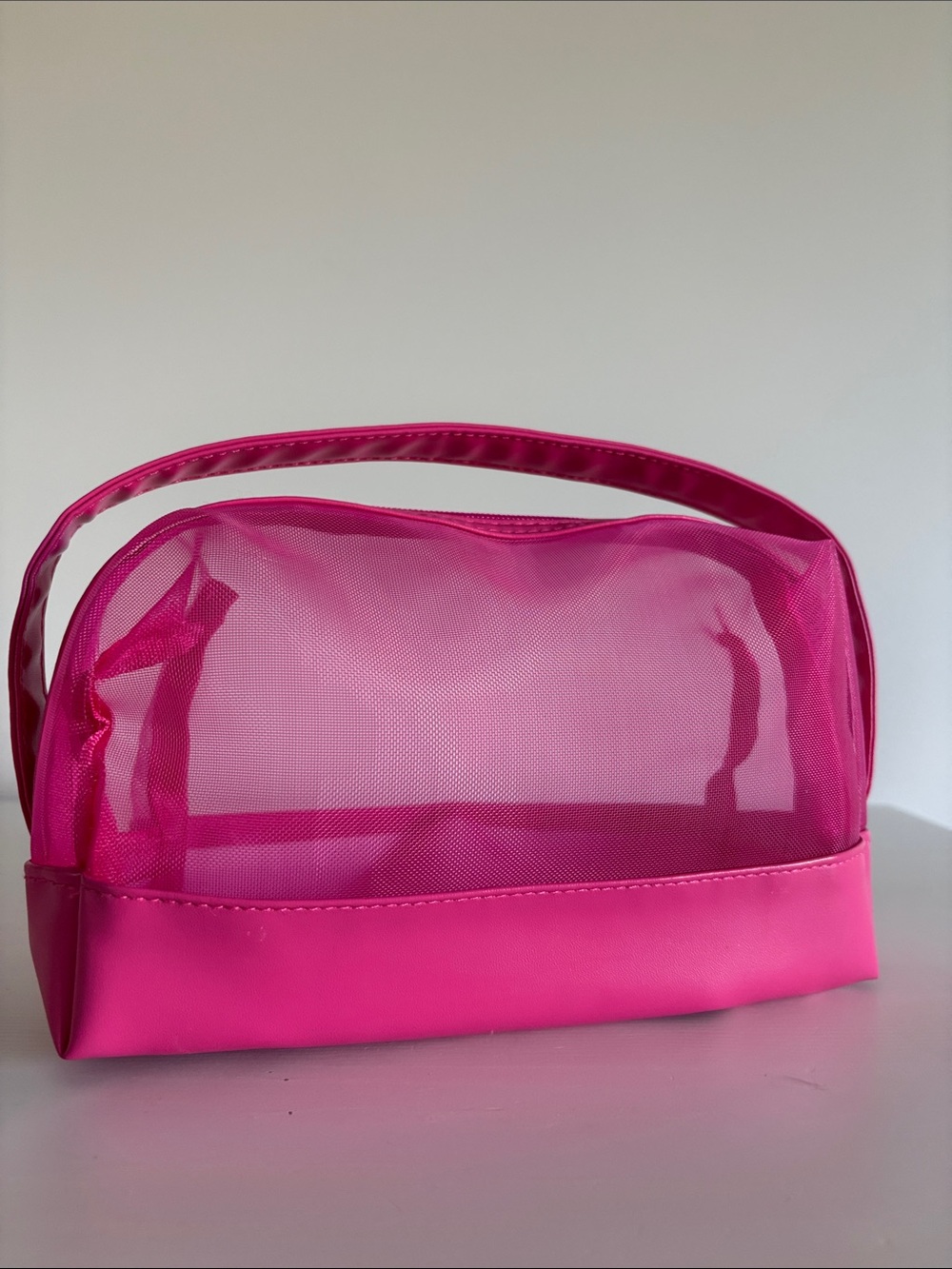 $4🌺  ULTA BEAUTY Hot Pink Clear Mesh Cosmetic Bag